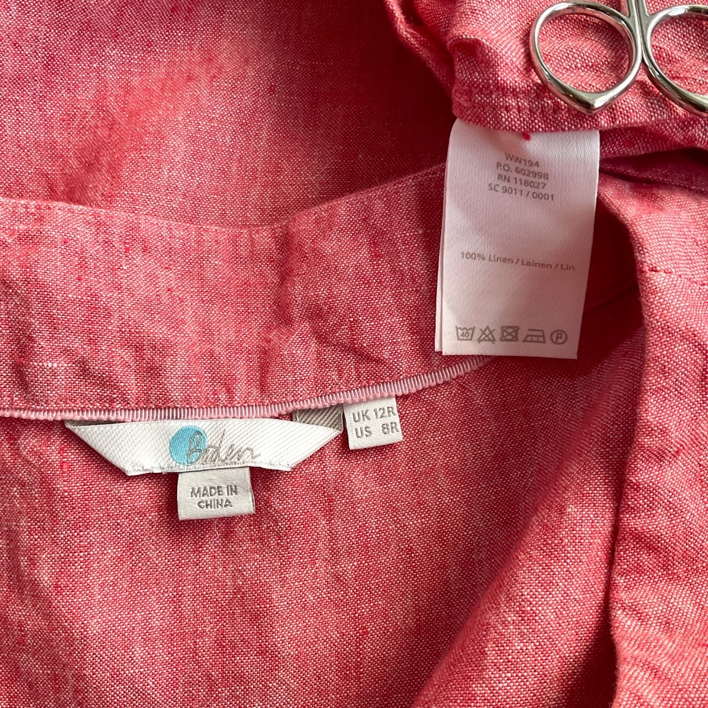 Boden Linen Dress V-Neck Red Orange (8) - Picture 5 of 7